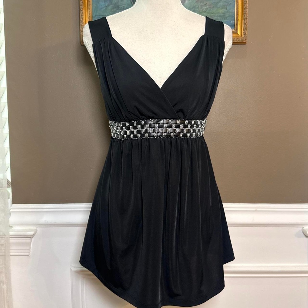 Dating Clothing Y2K Black Silver Metallic Empire Waist Tank Top Size Small
